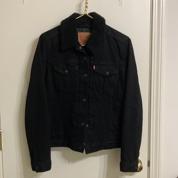Levi’s Fitted Denim Jacket Fuzz Collar True Black